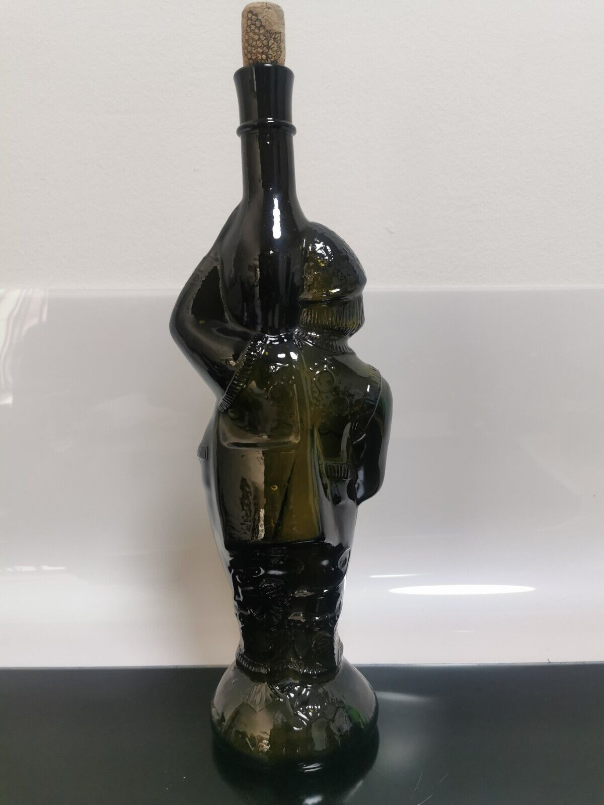Vintage Decorative Winemaker Bottle with Figure Green Glass Decanter Moldova - Image 5