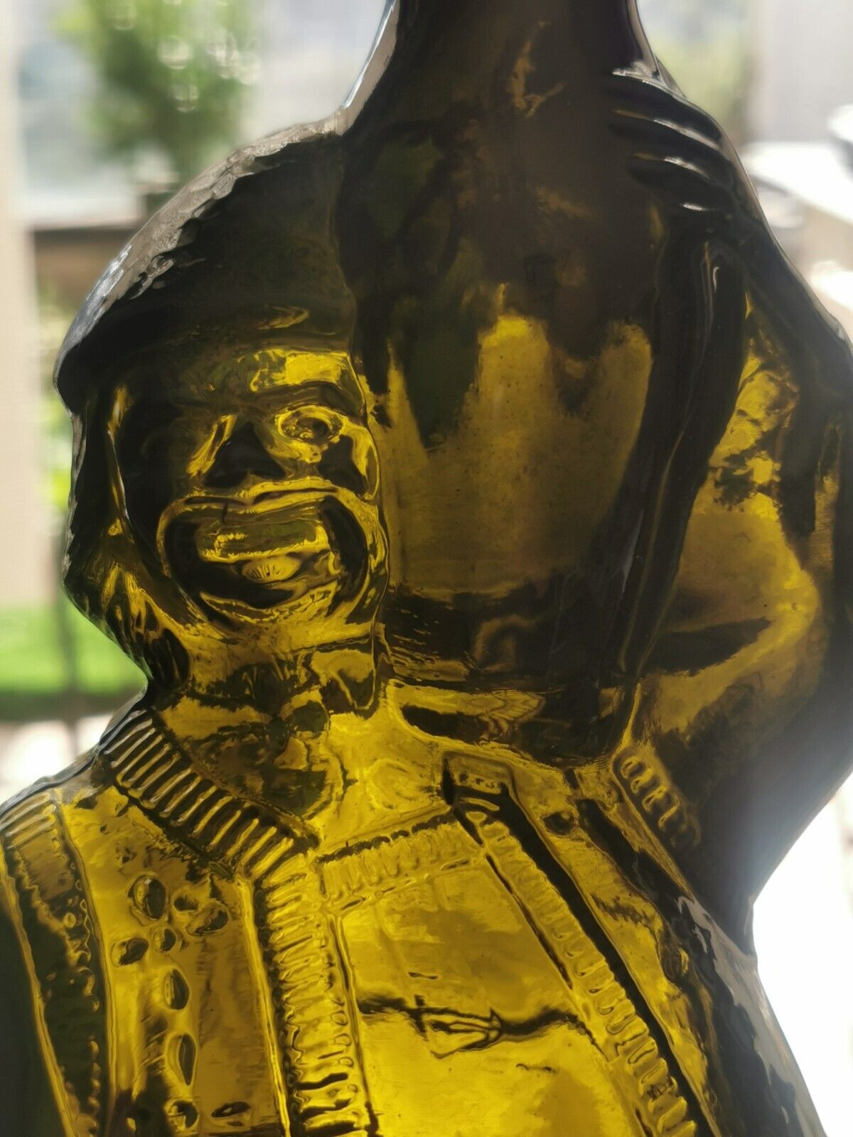 Vintage Decorative Winemaker Bottle with Figure Green Glass Decanter Moldova - Image 8