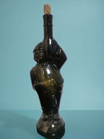 Vintage Decorative Winemaker Bottle with Figure Green Glass Decanter Moldova