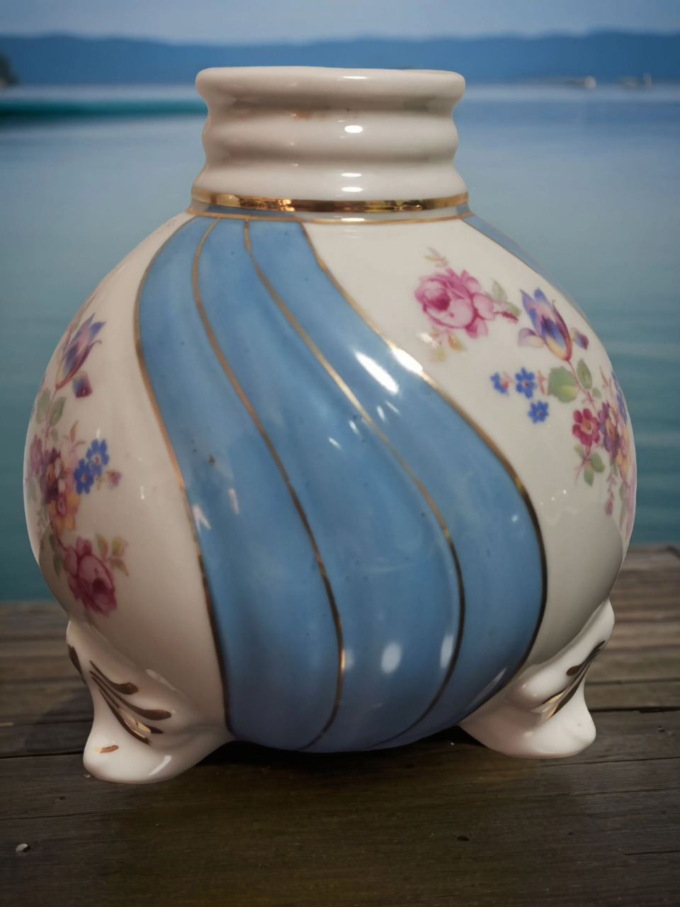 Antique Porcelain Vase Planter Table Lamp Base Cluj Romania 40's Hand Painted