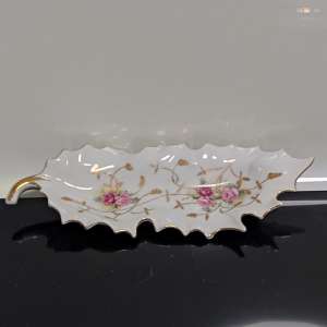 Hand Painted Arnari Creation Pink Roses Porcelain Dish Leaf Shaped Meissen Style