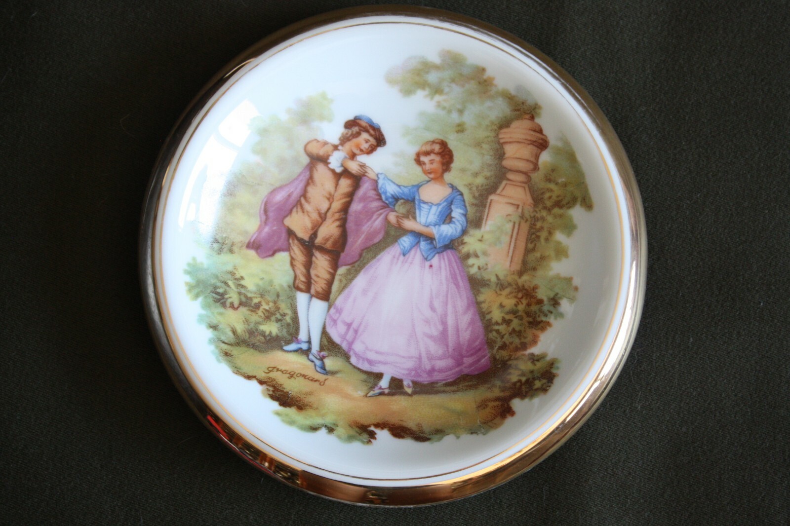 Limoges France Plate Dish Bowl with Gold Rim French Fragonard Couple Scene 7" - Image 4