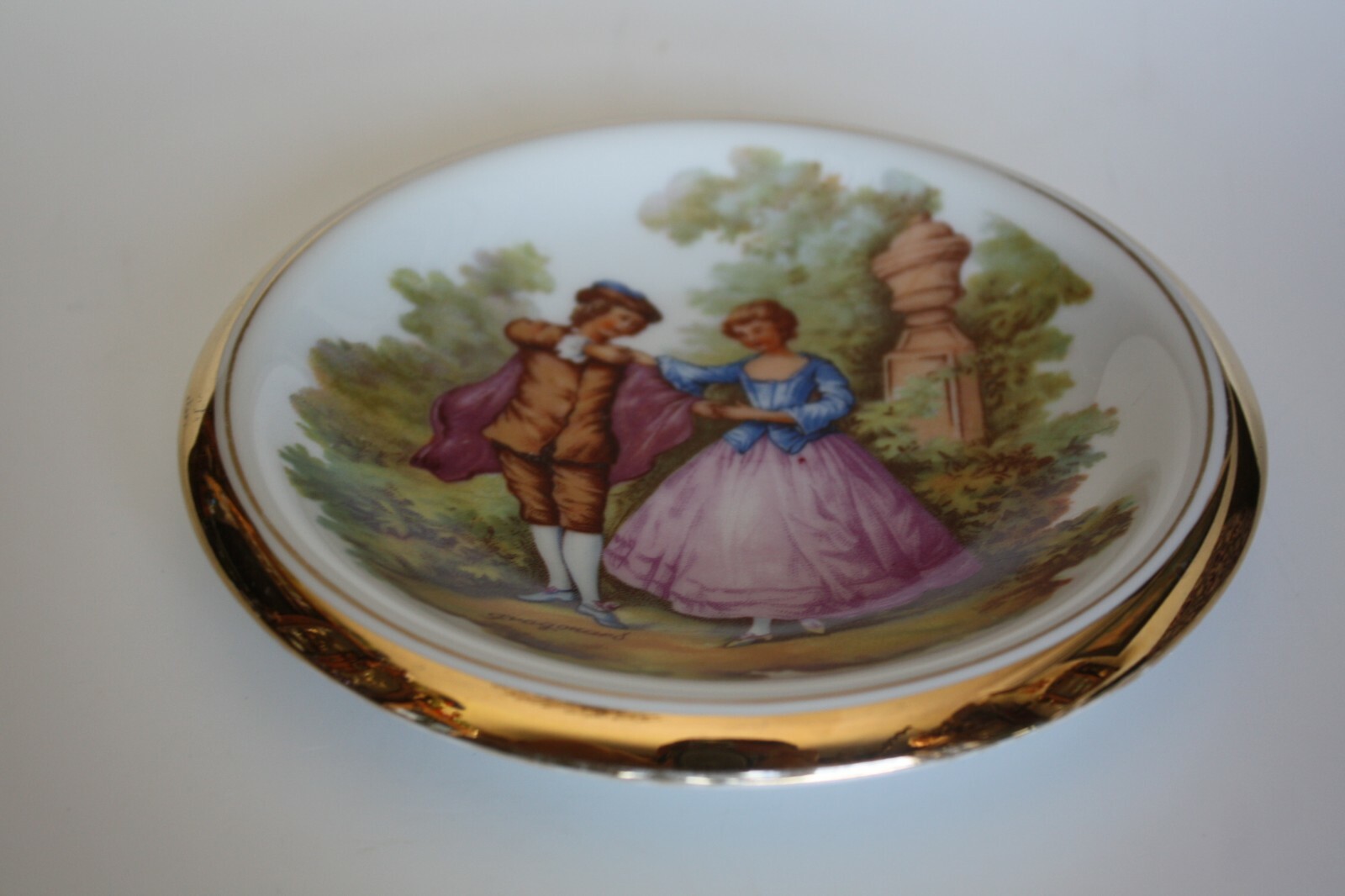 Limoges France Plate Dish Bowl with Gold Rim French Fragonard Couple Scene 7" - Image 6