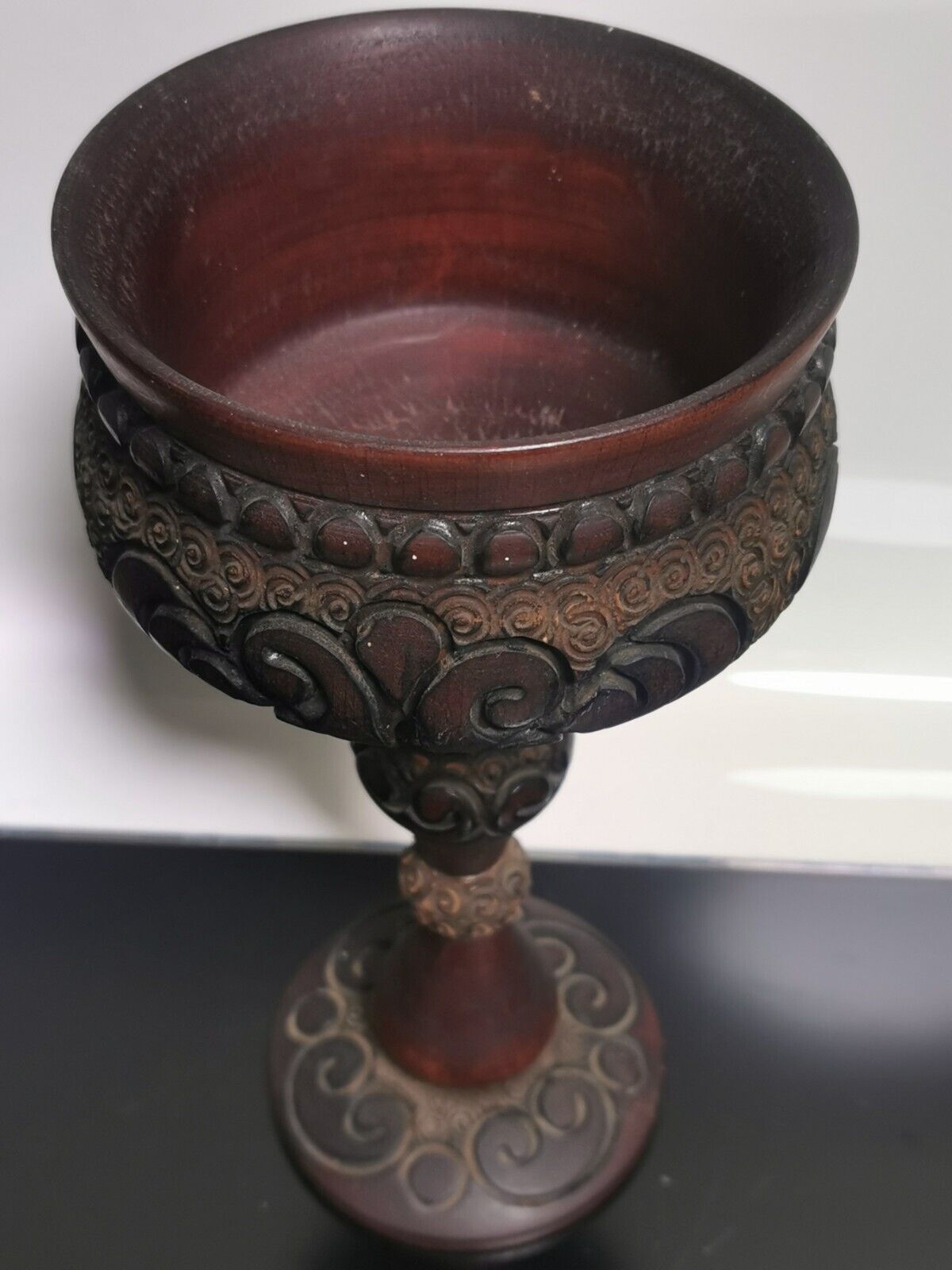 Pair of Handcarved Vintage Wooden Goblet Pyrography with Georgian Motif - Image 14