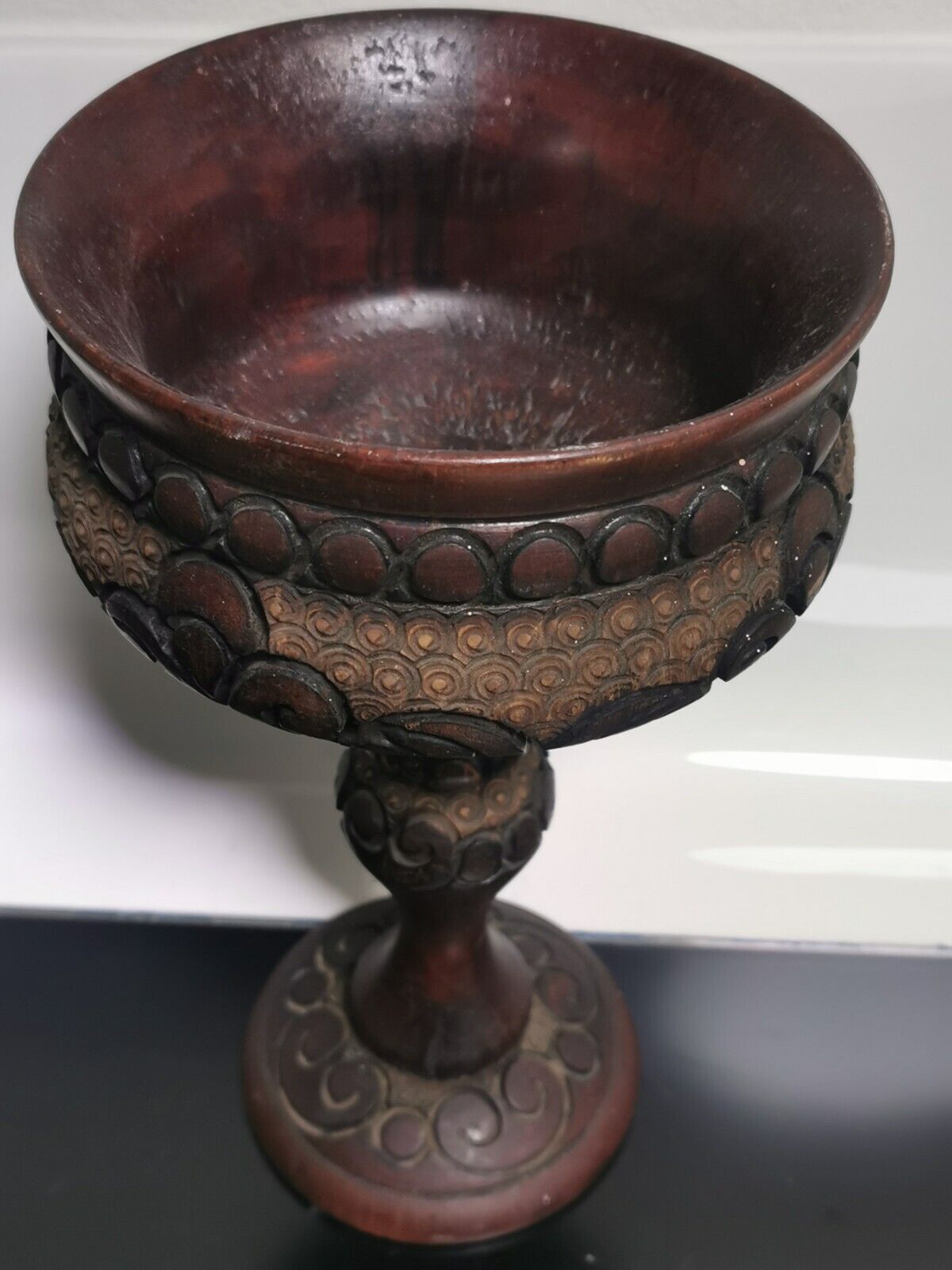 Pair of Handcarved Vintage Wooden Goblet Pyrography with Georgian Motif - Image 10