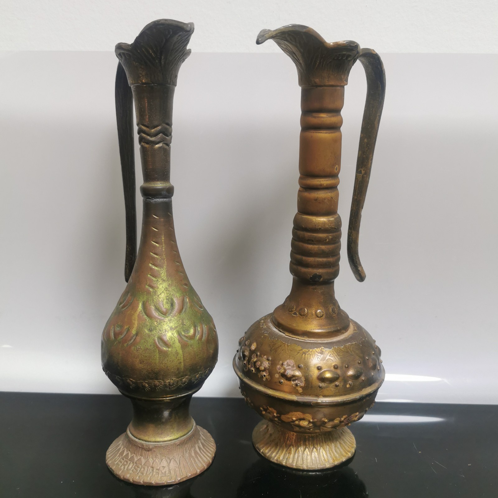 Pair of Vintage Copper Brass Hand Engraved Decorative Jerusalem Oil Pot Vase - Image 3