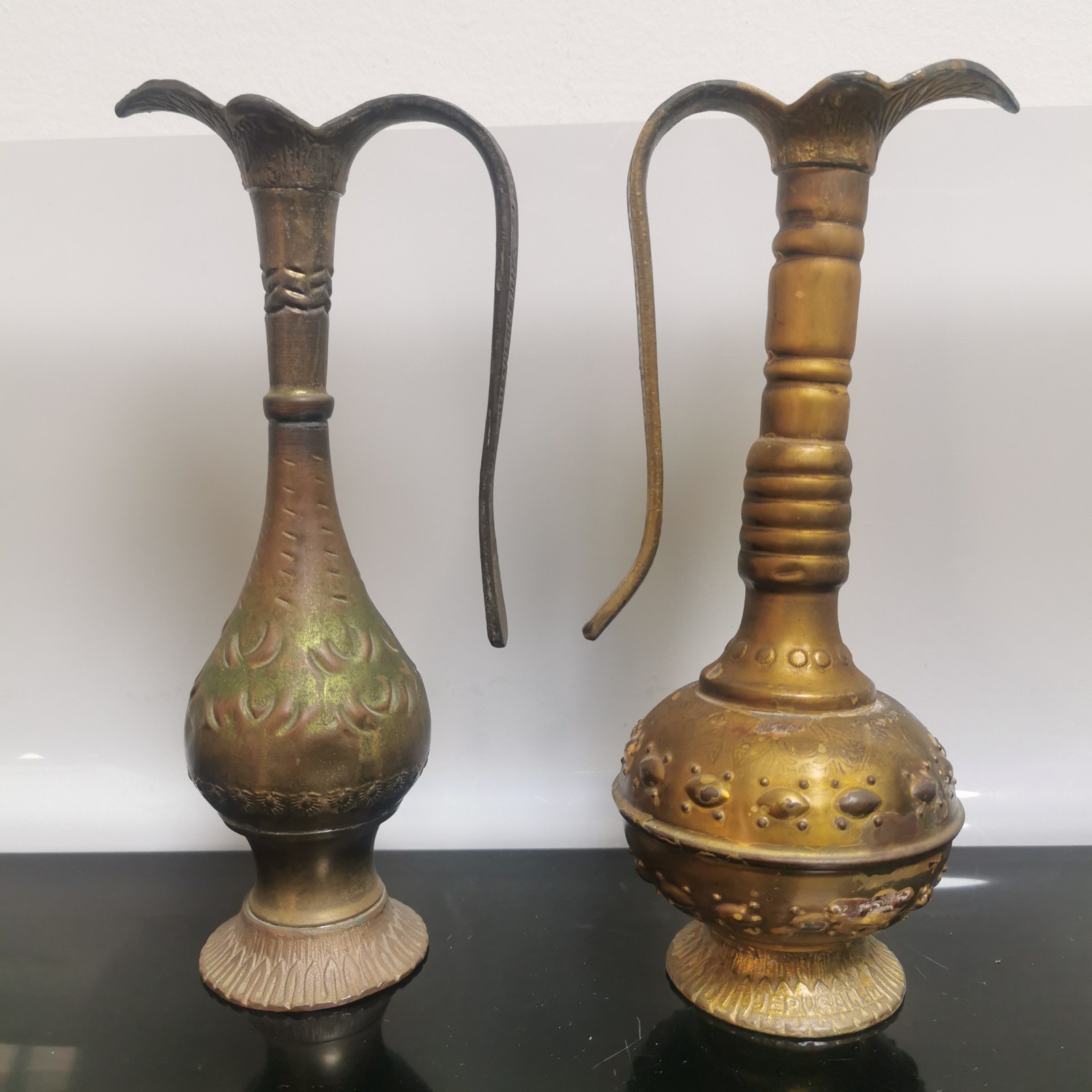 Pair of Vintage Copper Brass Hand Engraved Decorative Jerusalem Oil Pot Vase - Image 4