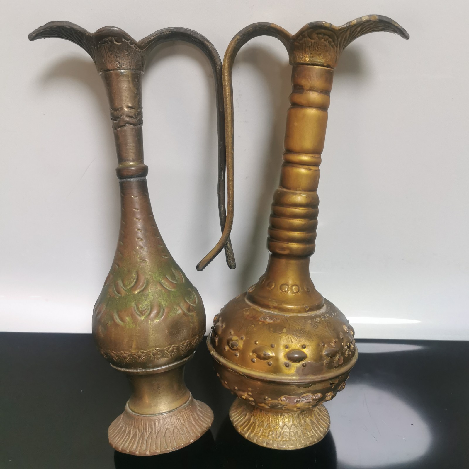 Pair of Vintage Copper Brass Hand Engraved Decorative Jerusalem Oil Pot Vase - Image 5