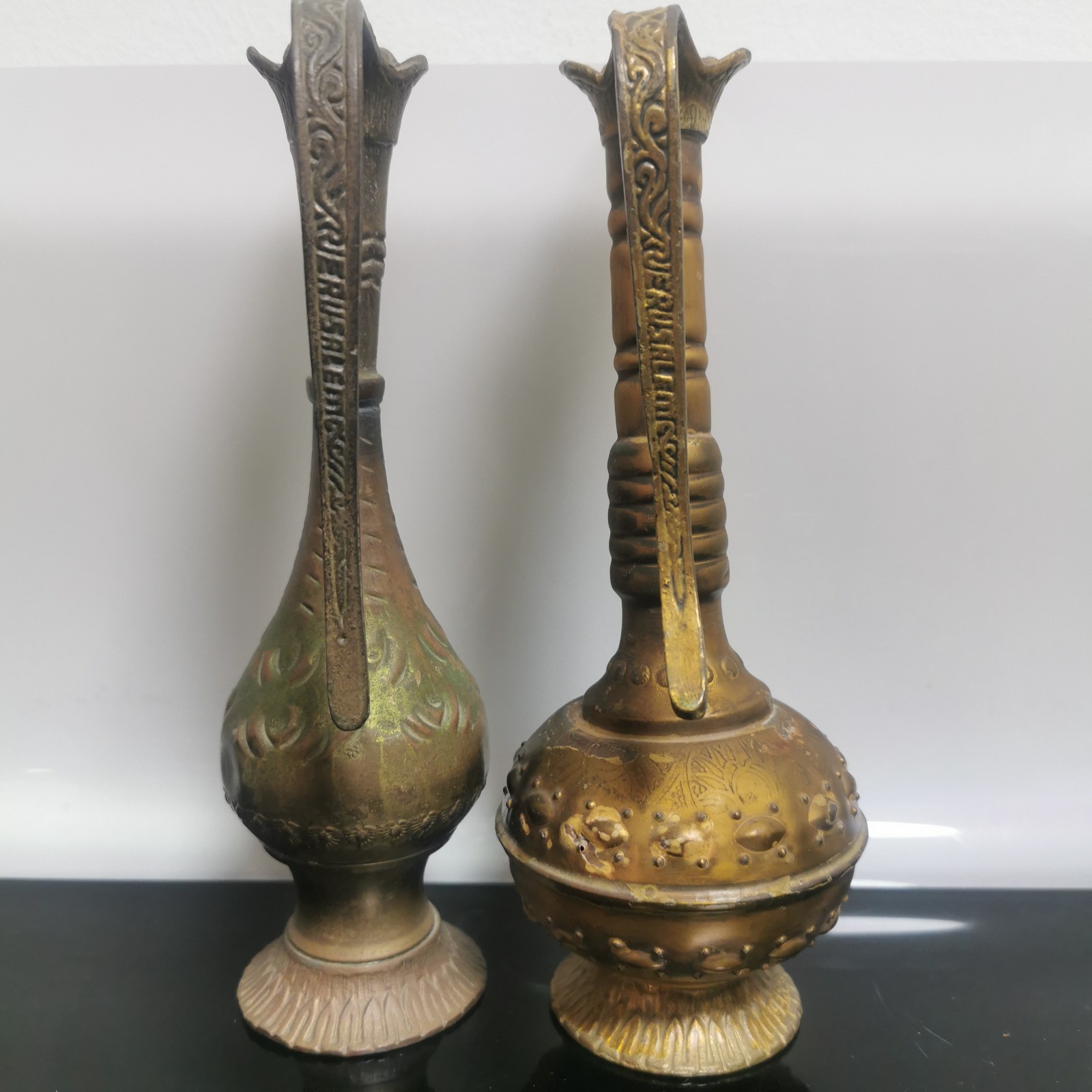 Pair of Vintage Copper Brass Hand Engraved Decorative Jerusalem Oil Pot Vase - Image 6