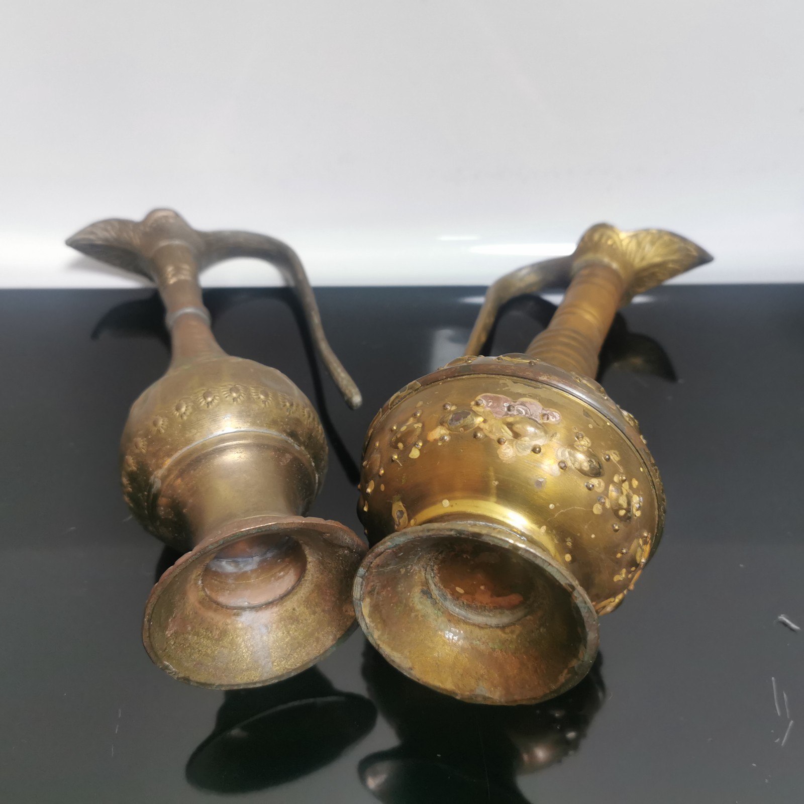 Pair of Vintage Copper Brass Hand Engraved Decorative Jerusalem Oil Pot Vase - Image 7