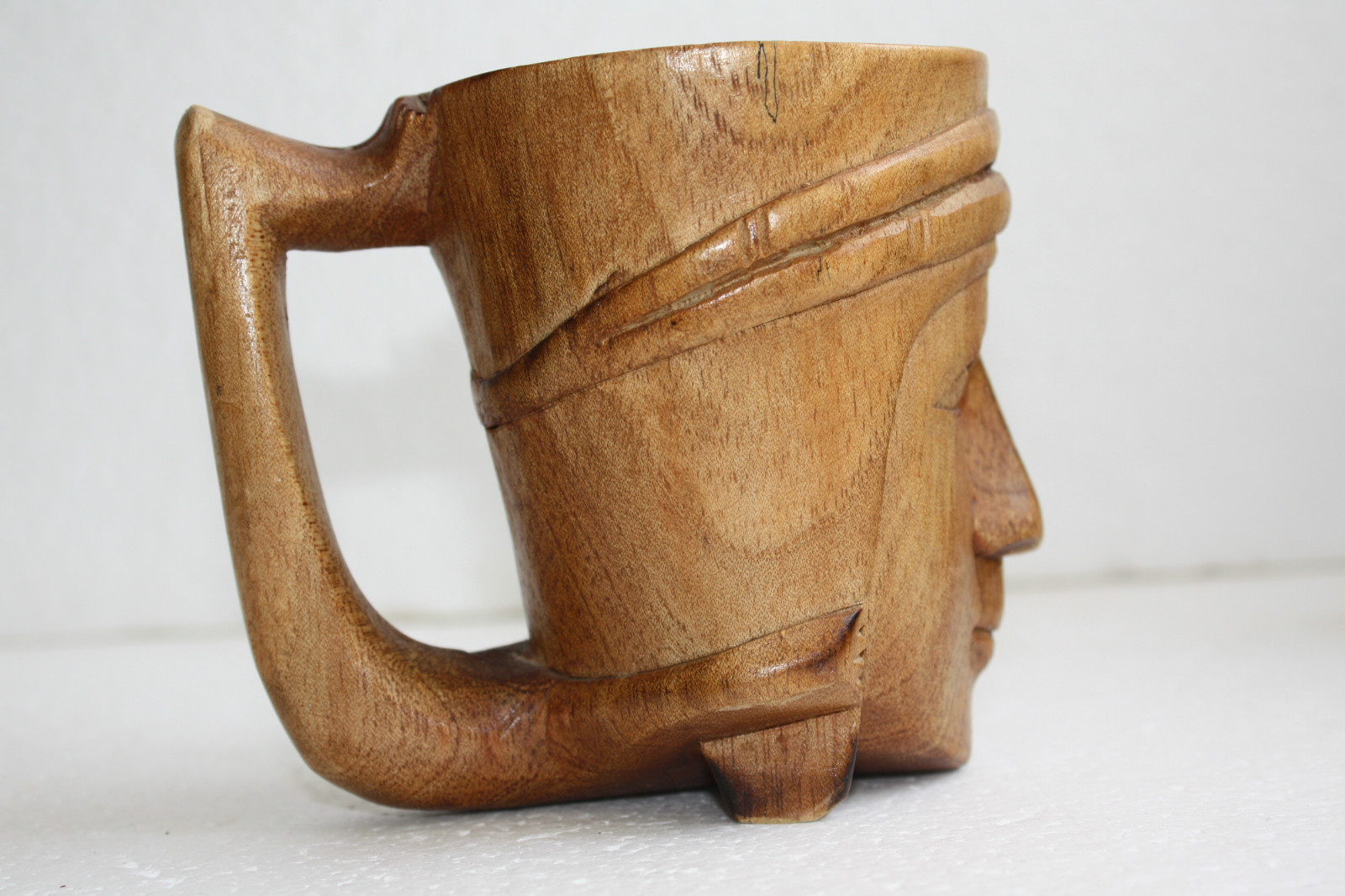 Three Vintage Wooden Mug with Tribal Face Hand Carved Solid Wood Collectible - Image 9