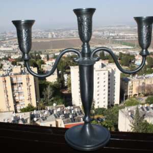 Vintage 3 Arm Metal Candlestick Candle Holder from Israel Jerusalem Holy Land 12