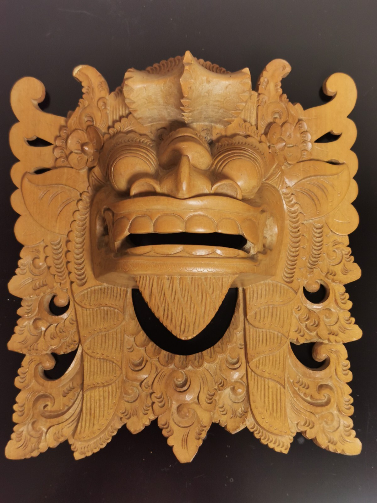 Vintage Balinese Barong Hand Carved Wooden Dragon Face Mask Wall Decor - Image 3