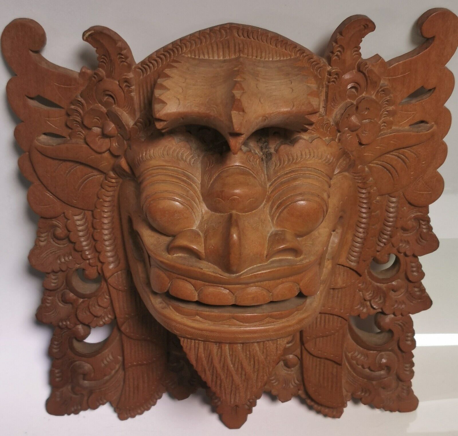 Vintage Balinese Barong Hand Carved Wooden Dragon Face Mask Wall Decor - Image 5