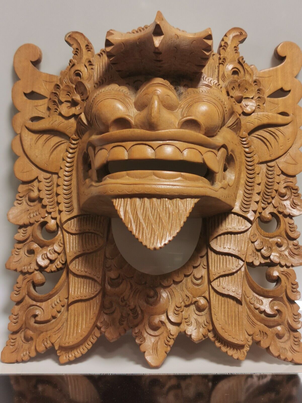 Vintage Balinese Barong Hand Carved Wooden Dragon Face Mask Wall Decor - Image 6