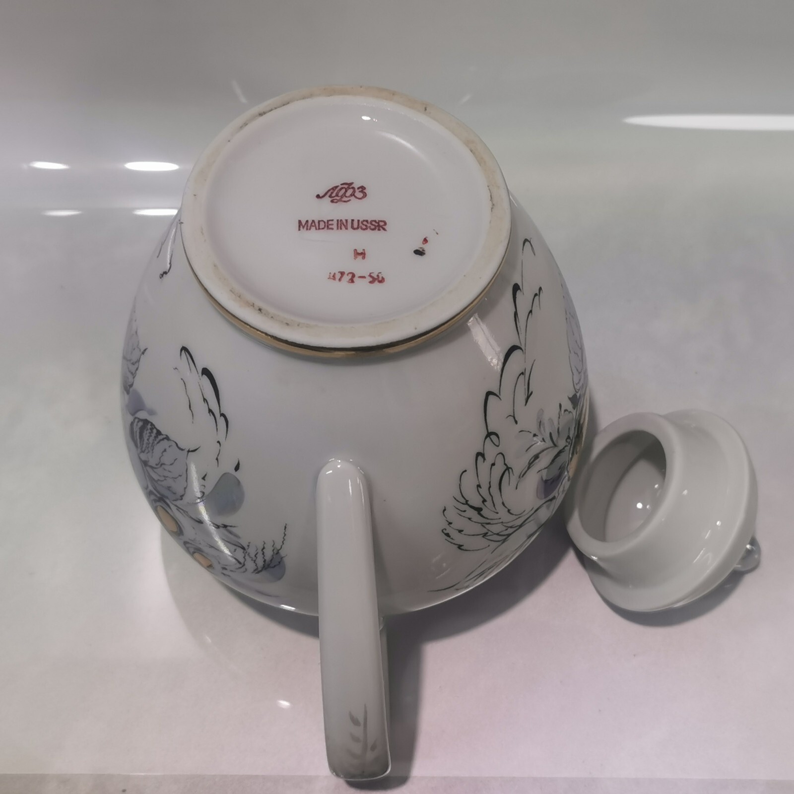 Vintage Lomonosov Tea Pot LFZ Porcelain Floral Teapot Gray White Gold Pearl - Image 5