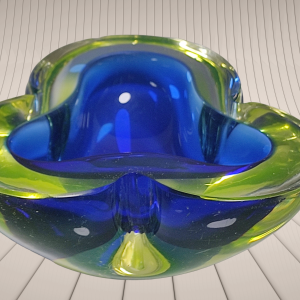 60s Heavy Murano Sommerso Geode Bowl Ashtray Blue Green Uranium Art Glass Italy