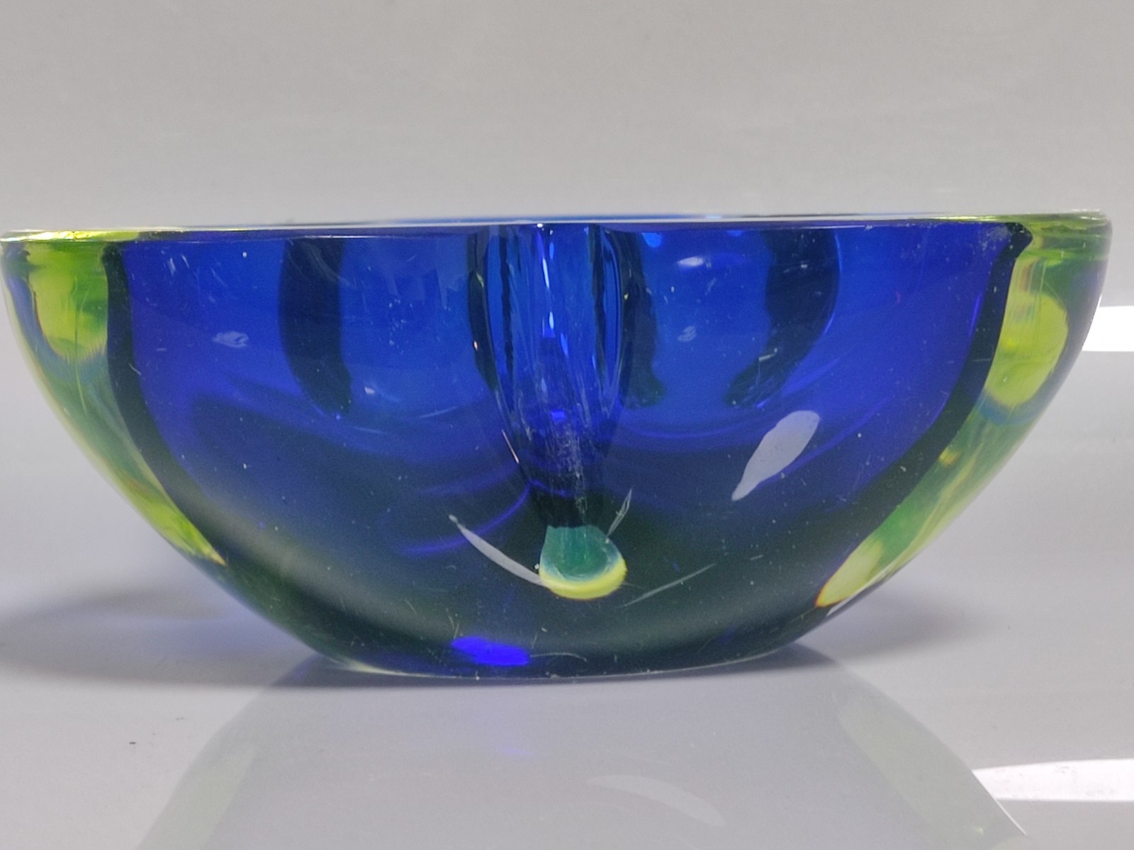 60s Heavy Murano Sommerso Geode Bowl Ashtray Blue Green Uranium Art Glass Italy - Image 6