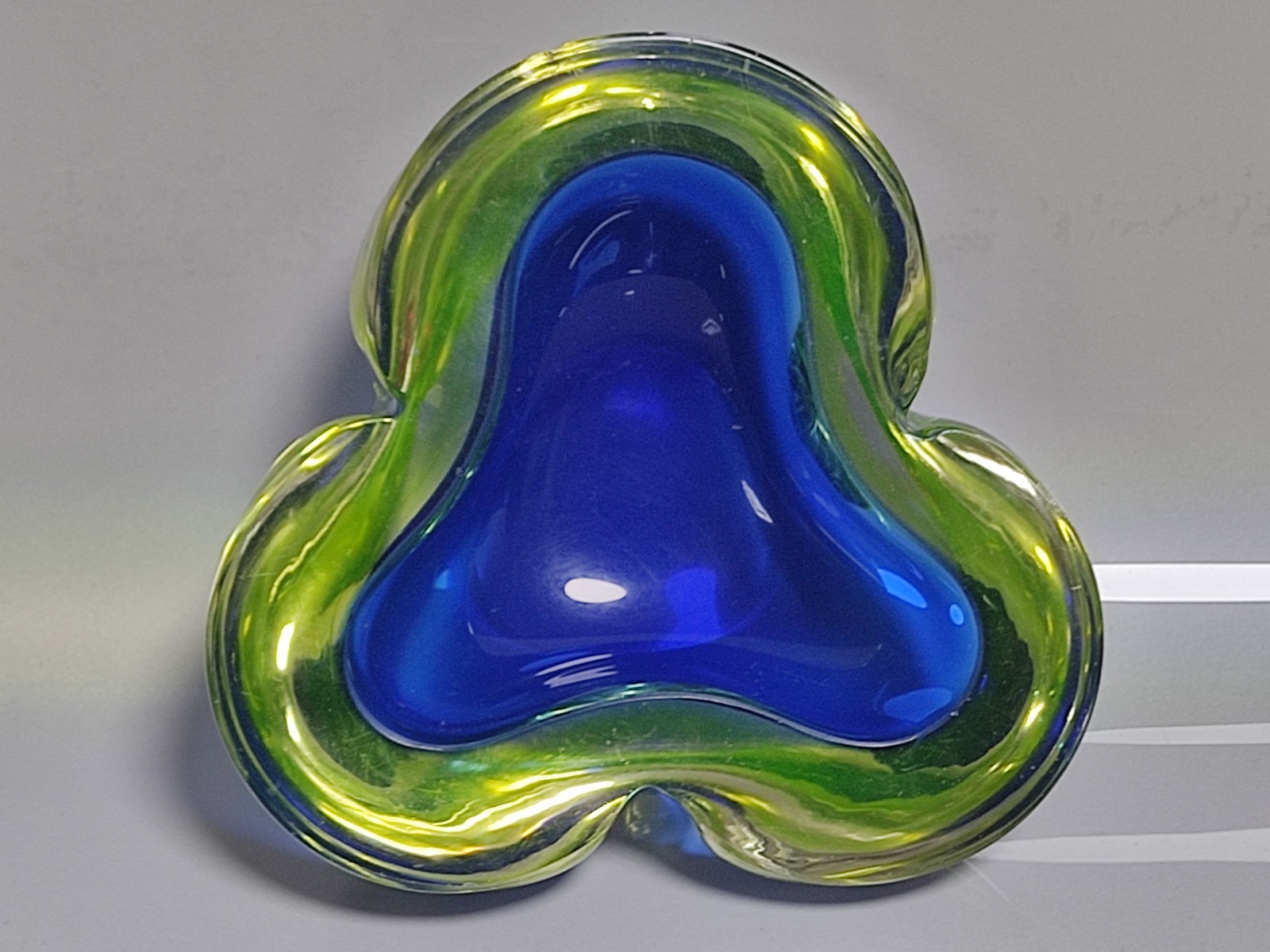60s Heavy Murano Sommerso Geode Bowl Ashtray Blue Green Uranium Art Glass Italy - Image 7