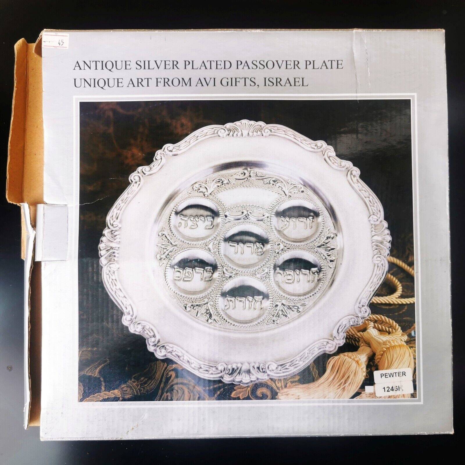 Antique Silver Plated Round Passover Tray Plate Jerusalem Not Used - Image 5