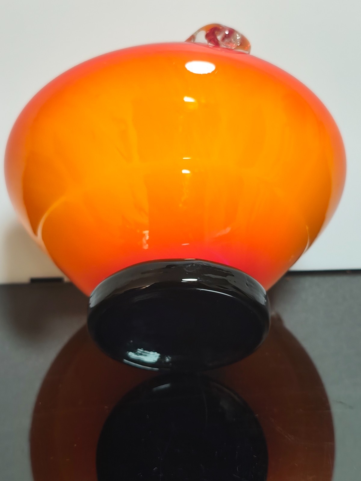 Art Deco Hand Blown Glass Orange Ashtray Blue Base - Image 3