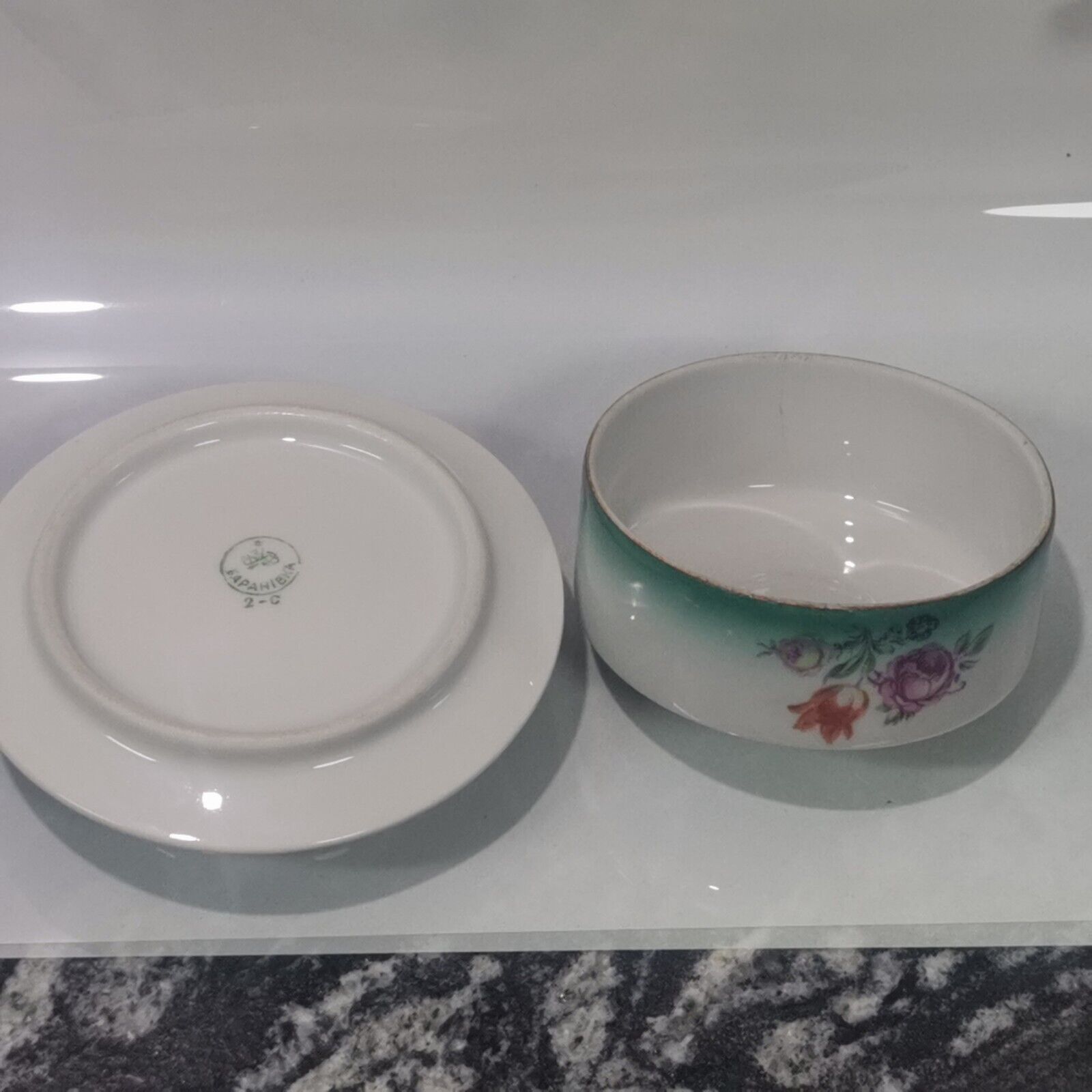 Baranivka Porcelain Factory Hand Painted Butter Cheese Dish Covered 1945-48 Rare - Image 6