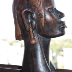 Hand Carved Wooden Old African Tribal Female Head Figurine Sculpture 22cm Decor