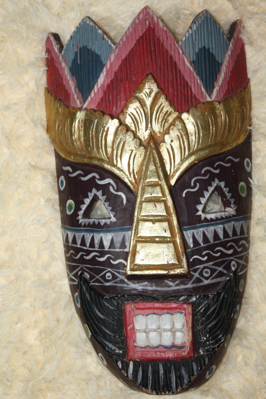 Mask Wood Hand Made Carved Vintage Collectible Home Decoration Wooden Rare Super - Image 3