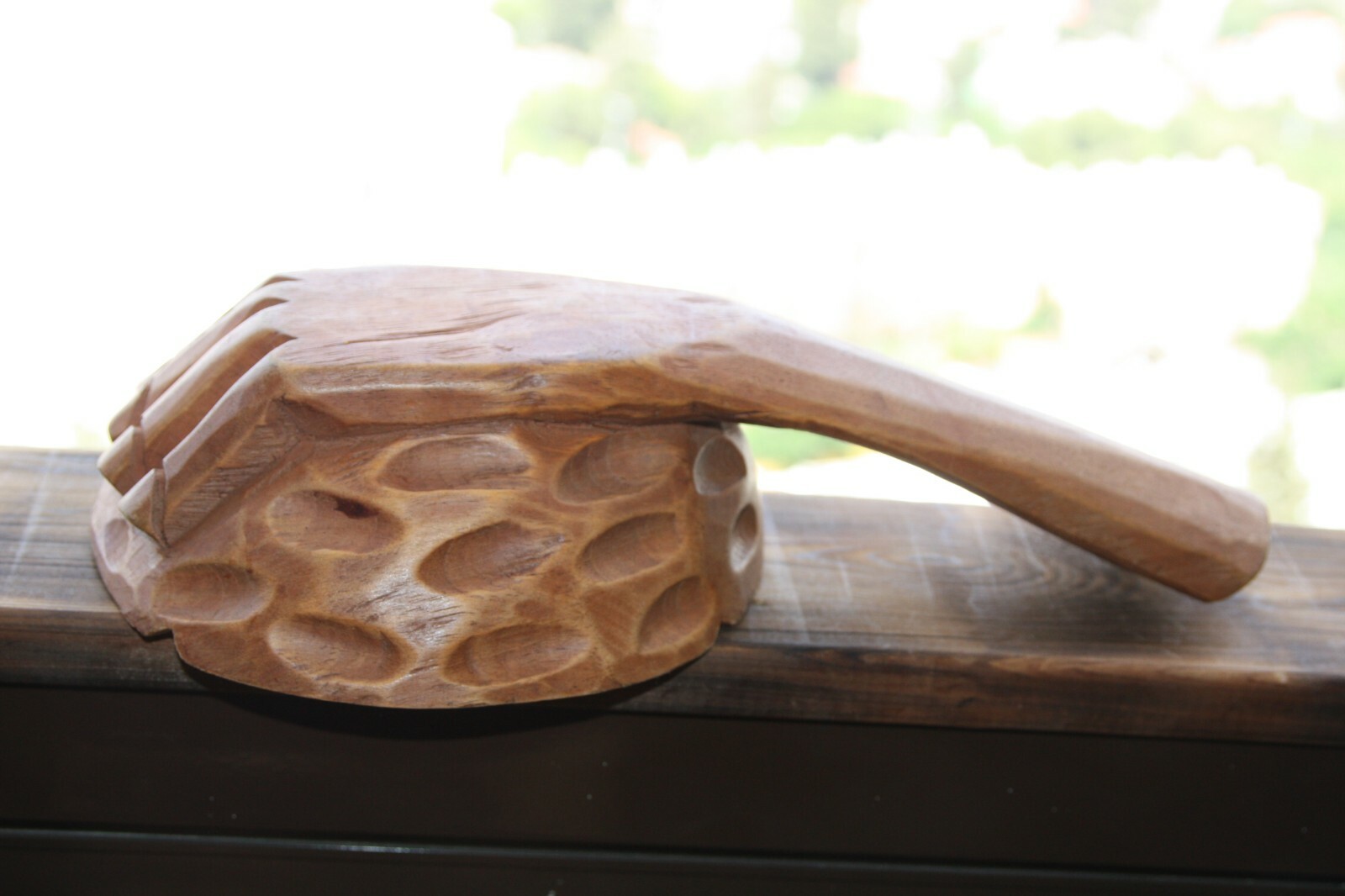 Old Vintage Hand Carved Turned Wooden Kovsh Ashtray Rustic Home Decor Folk Art - Image 4