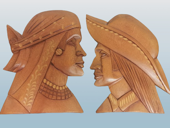 Pair Of Hand Carving Wood Folk Art Wall Hanging Sculptures Figurines Home Decor