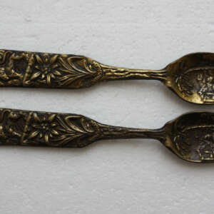 Pair of Antique Jerusalem Bronze Spoon Wall Hanging Large and Heavy Holy Land IL