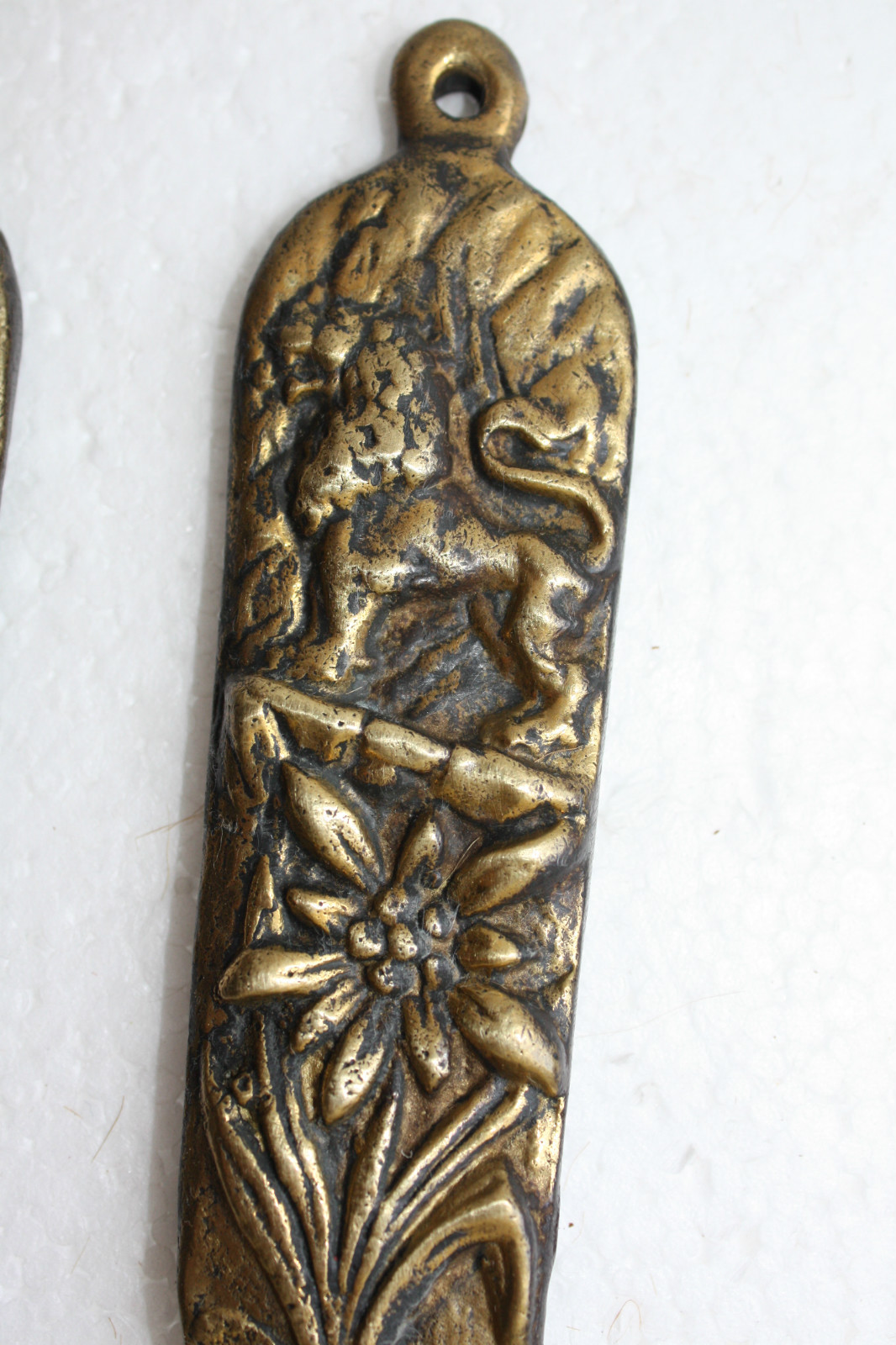 Pair of Antique Jerusalem Bronze Spoon Wall Hanging Large and Heavy Holy Land IL - Image 6