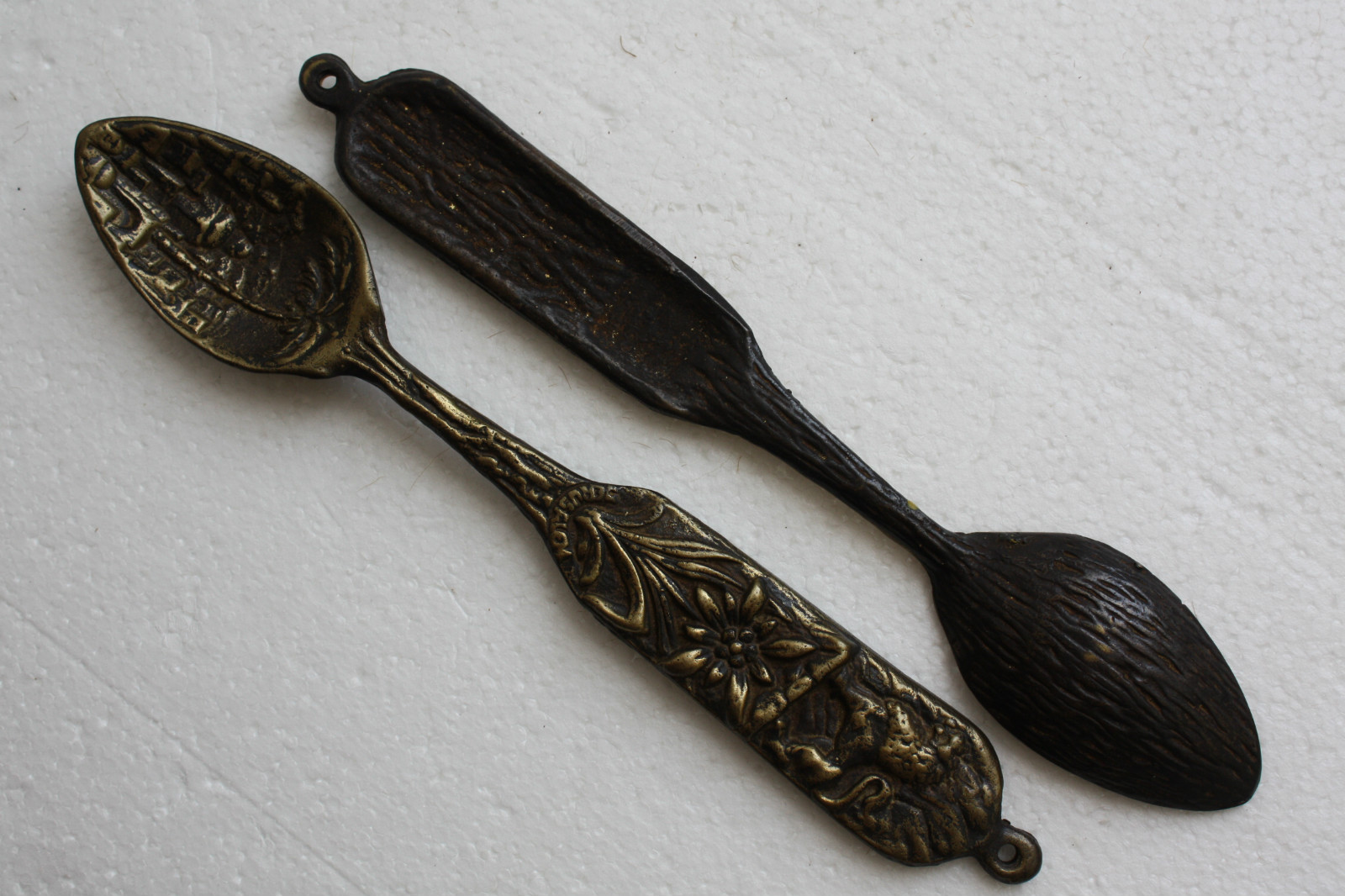 Pair of Antique Jerusalem Bronze Spoon Wall Hanging Large and Heavy Holy Land IL - Image 7