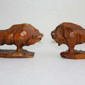 Pair of Vintage USSR Soviet Folk Art Wood Carving Buffalo Home Decor Collector