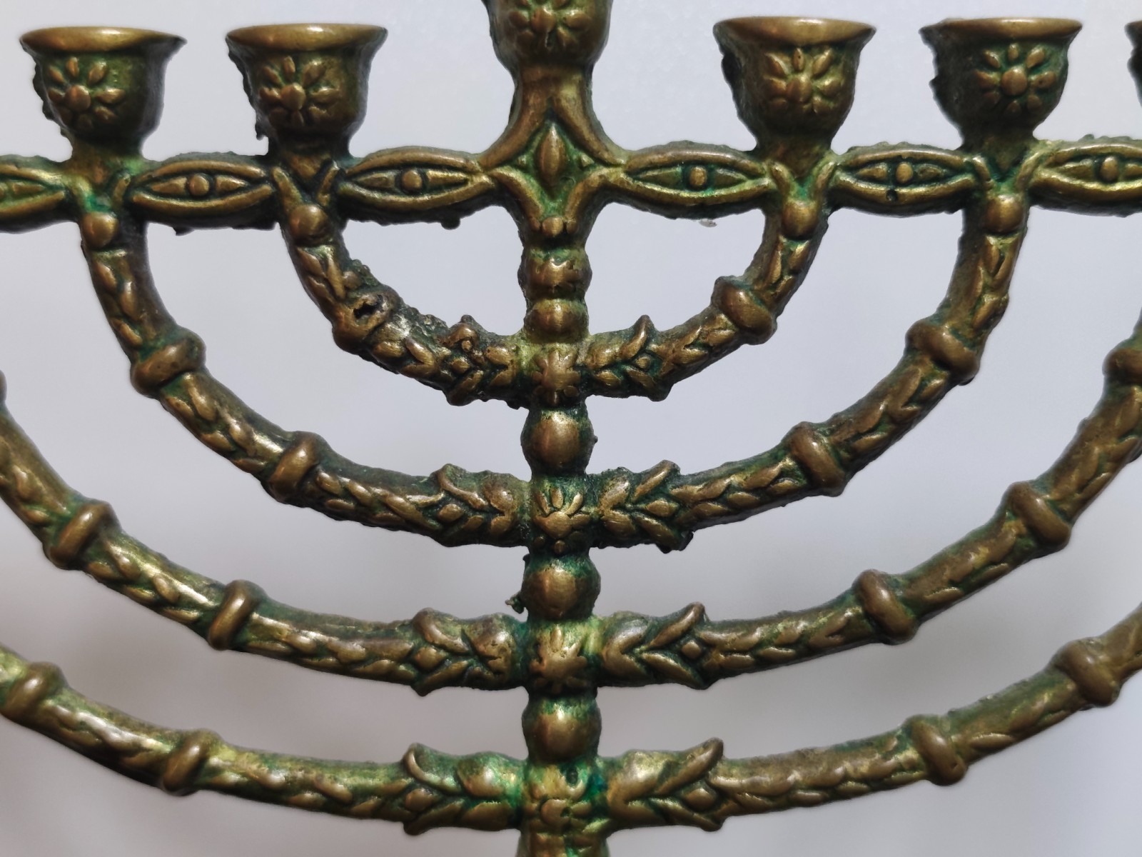 Vintage Brass Hanukkah Menorah Lamp Candleholder 9 Branch Israel Holy Land - Image 4