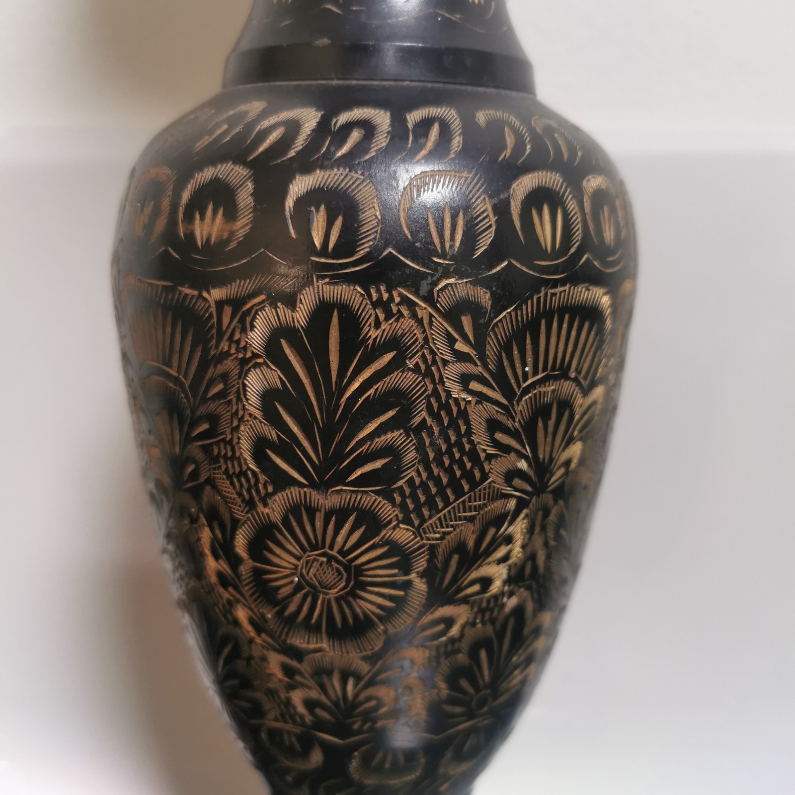 Vintage Brass VASE Intricate Inlaid Decorative India Hand Carved - Image 2