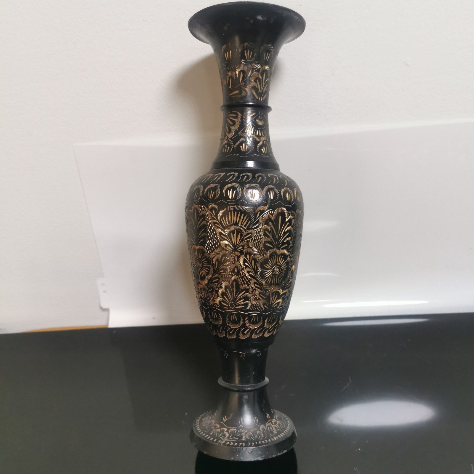 Vintage Brass VASE Intricate Inlaid Decorative India Hand Carved - Image 3