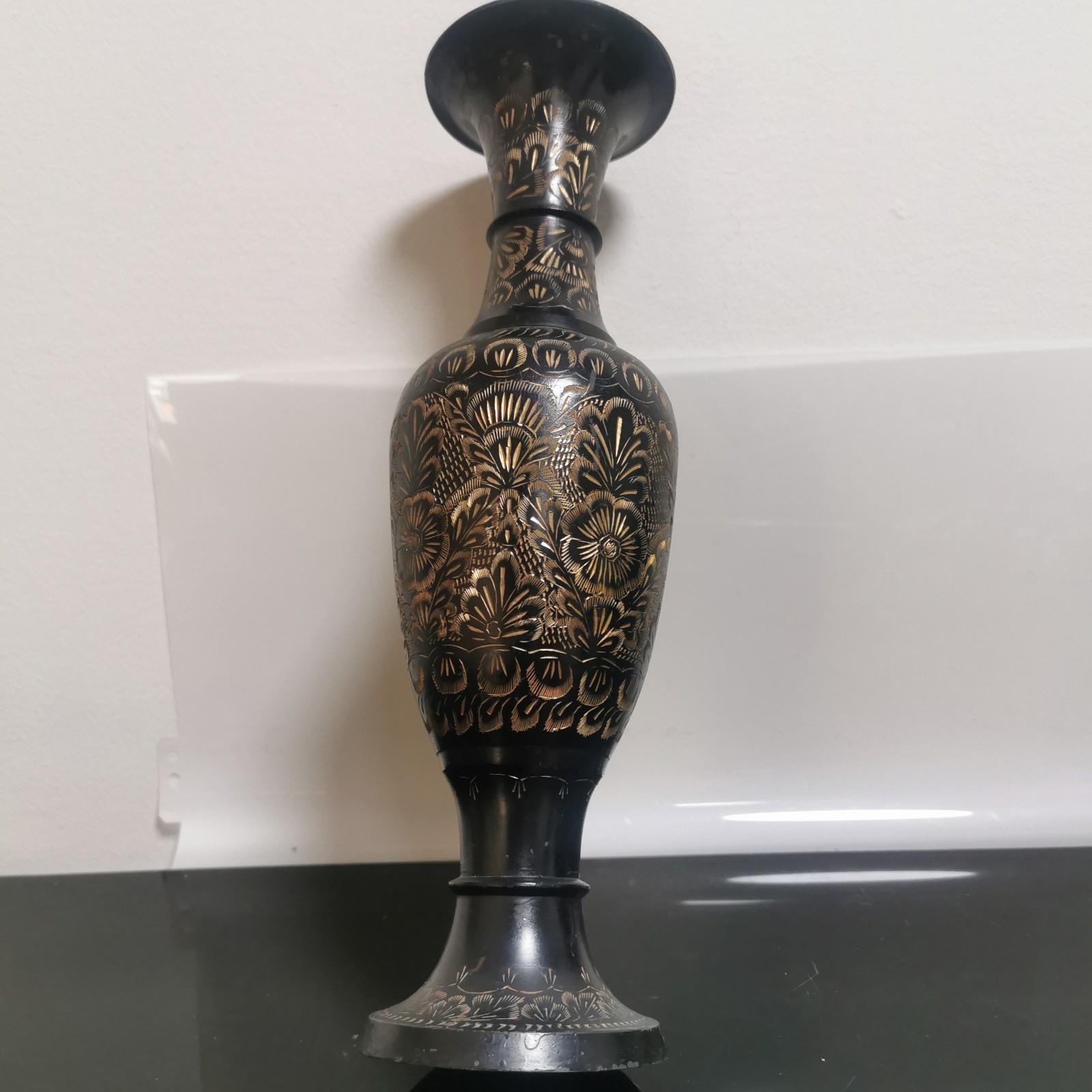 Vintage Brass VASE Intricate Inlaid Decorative India Hand Carved - Image 4