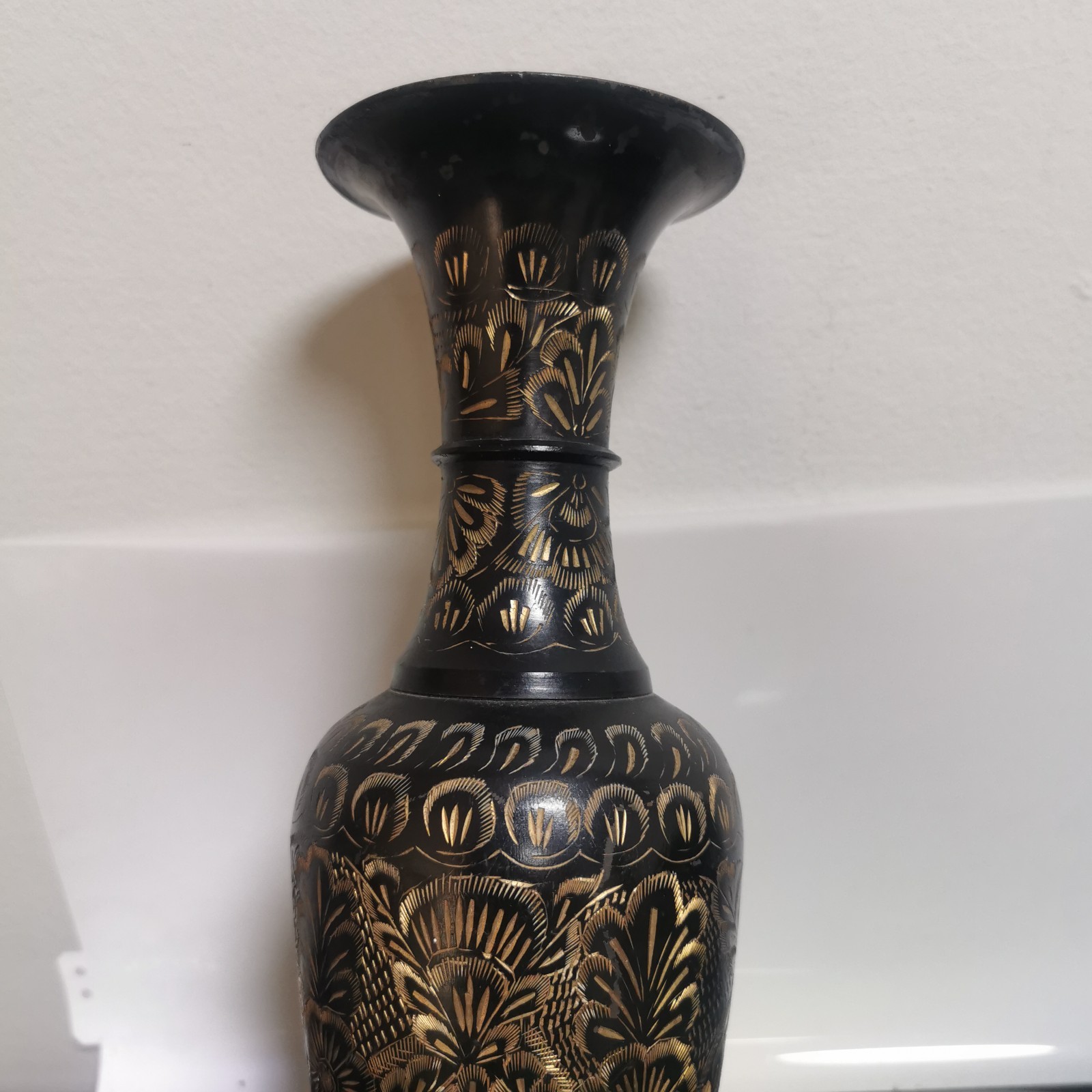 Vintage Brass VASE Intricate Inlaid Decorative India Hand Carved - Image 5