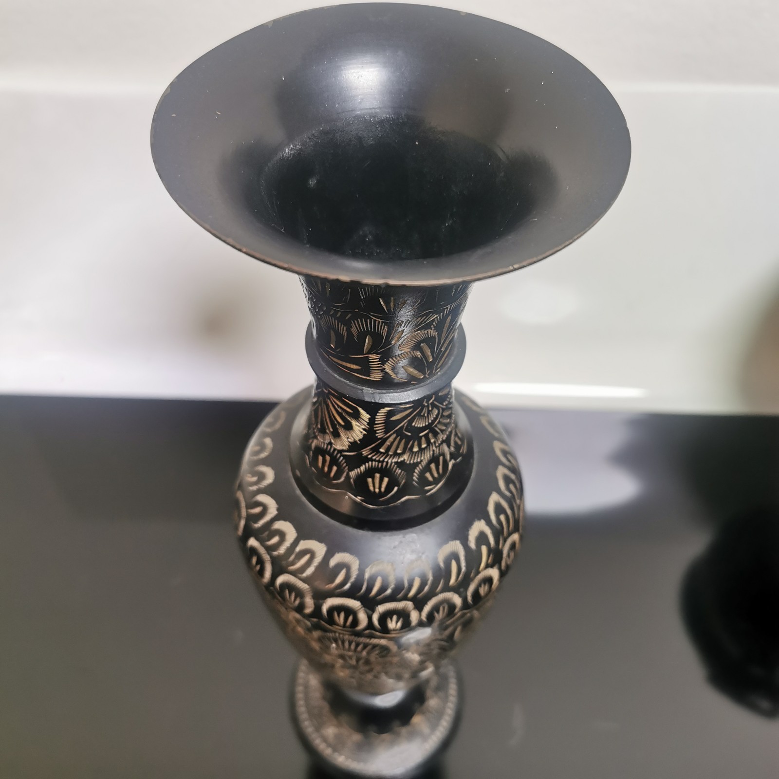 Vintage Brass VASE Intricate Inlaid Decorative India Hand Carved - Image 6