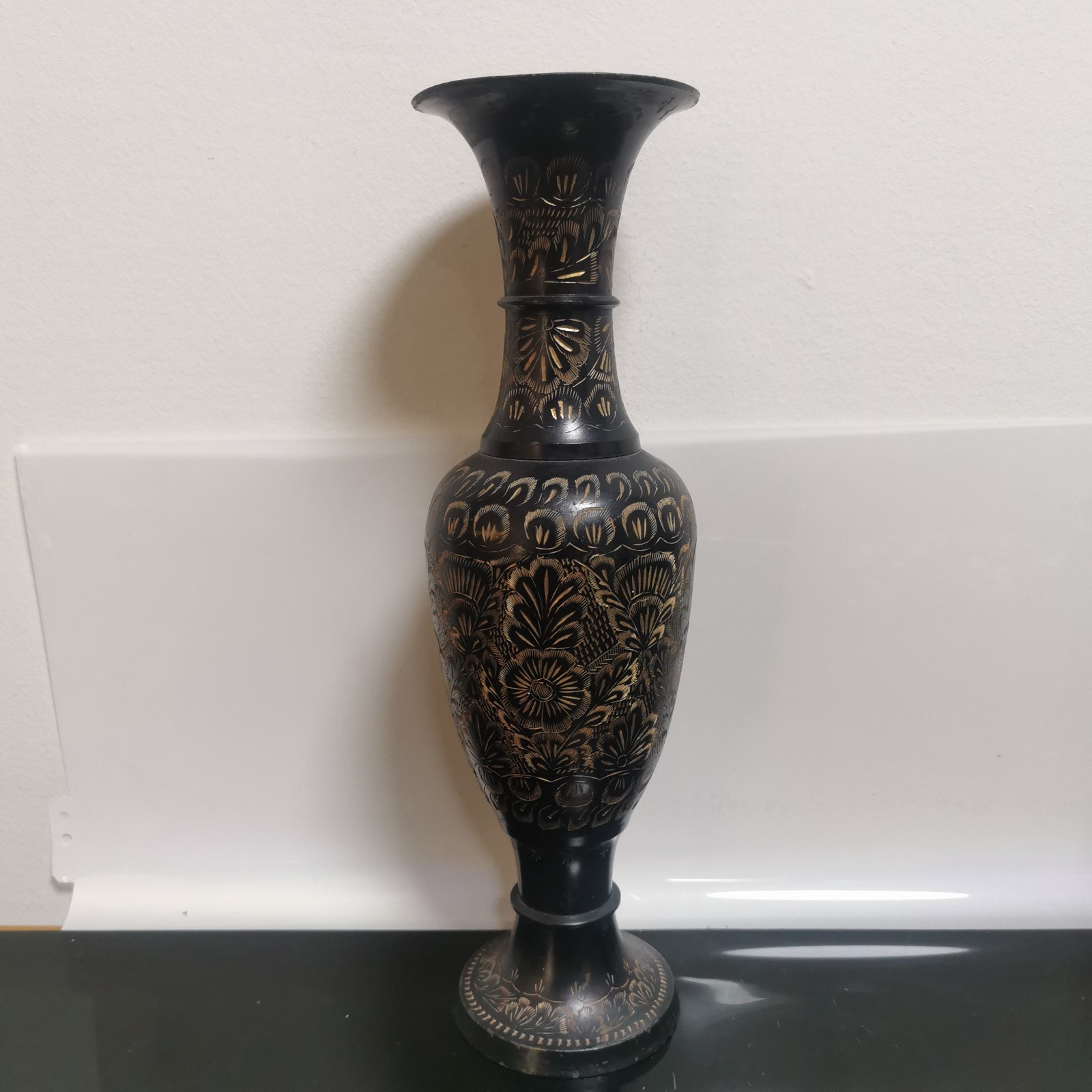 Vintage Brass VASE Intricate Inlaid Decorative India Hand Carved