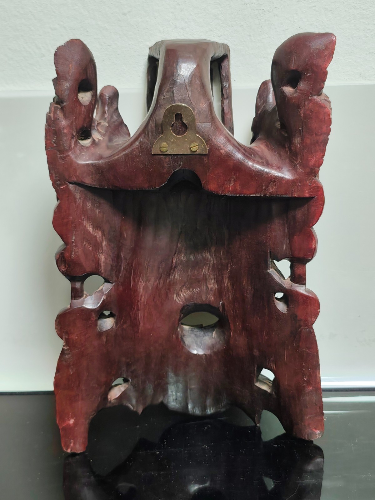 Vintage Oriental Chinese Hand Carved Rosewood Ancient Emperor Deity Foo Dog Mask - Image 5
