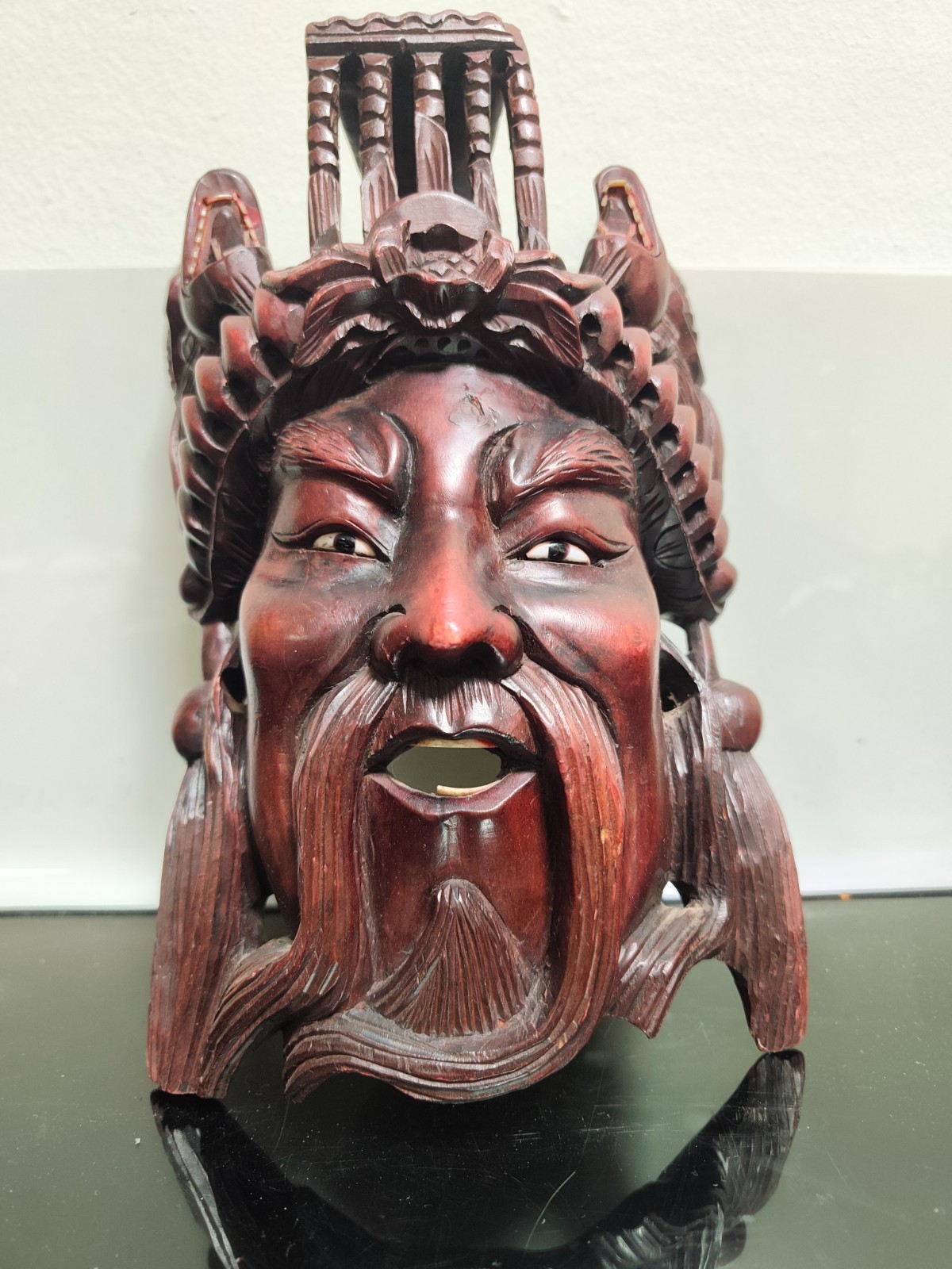 Vintage Oriental Chinese Hand Carved Rosewood Ancient Emperor Deity Foo Dog Mask