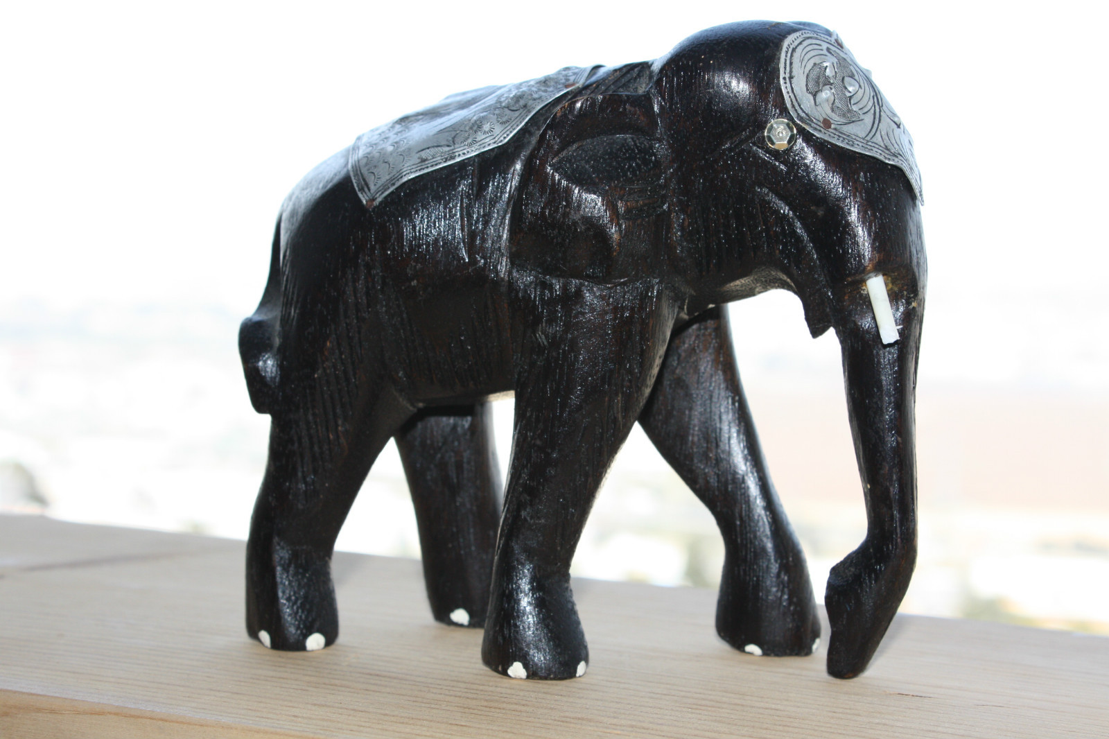 Vintage Solid Wood Elephant Figurine Handmade Home Decoration Collectible 6" - Image 6