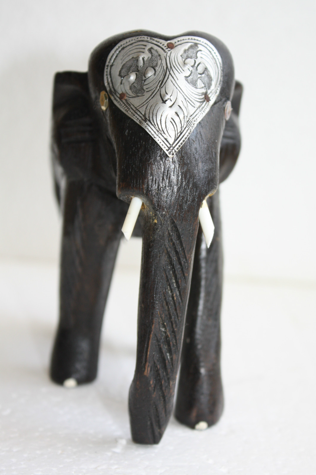 Vintage Solid Wood Elephant Figurine Handmade Home Decoration Collectible 6" - Image 10